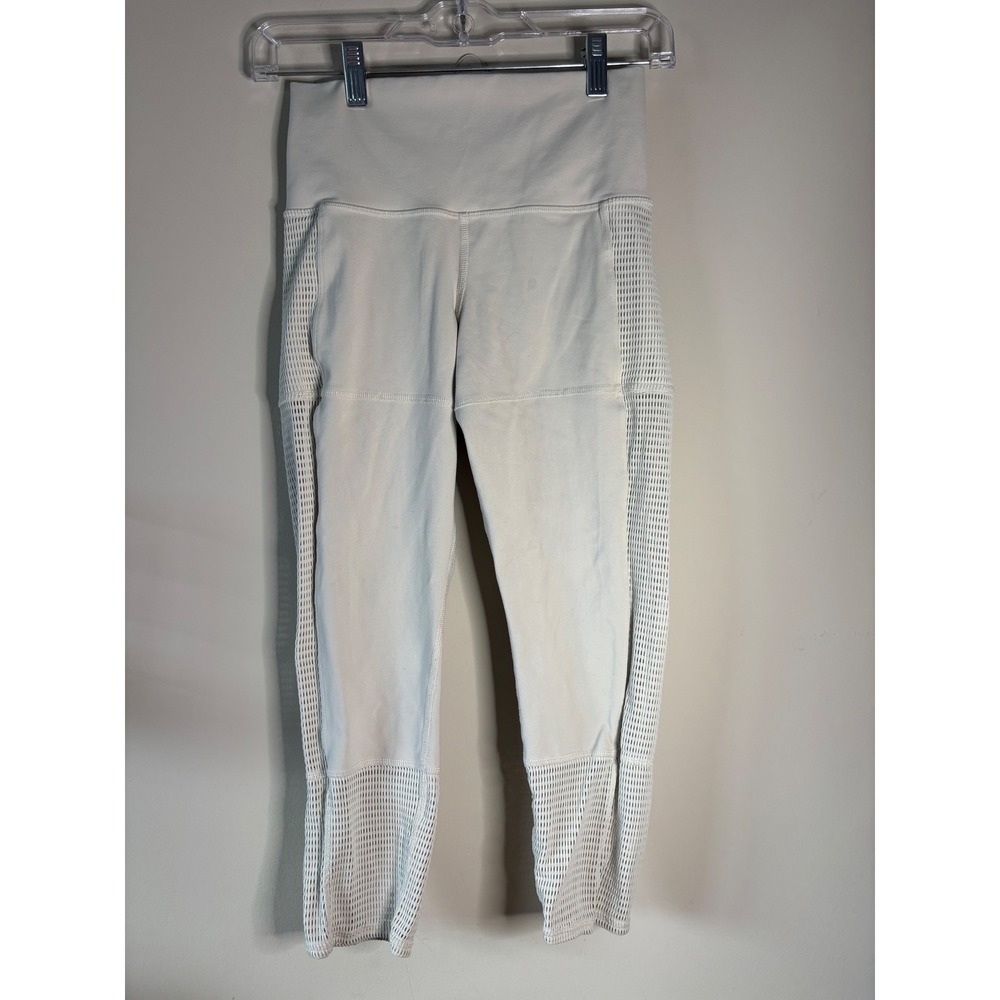 Alo Yoga High Waist Ribbed Crop Leggings White‎ Athletic Activewear Small S